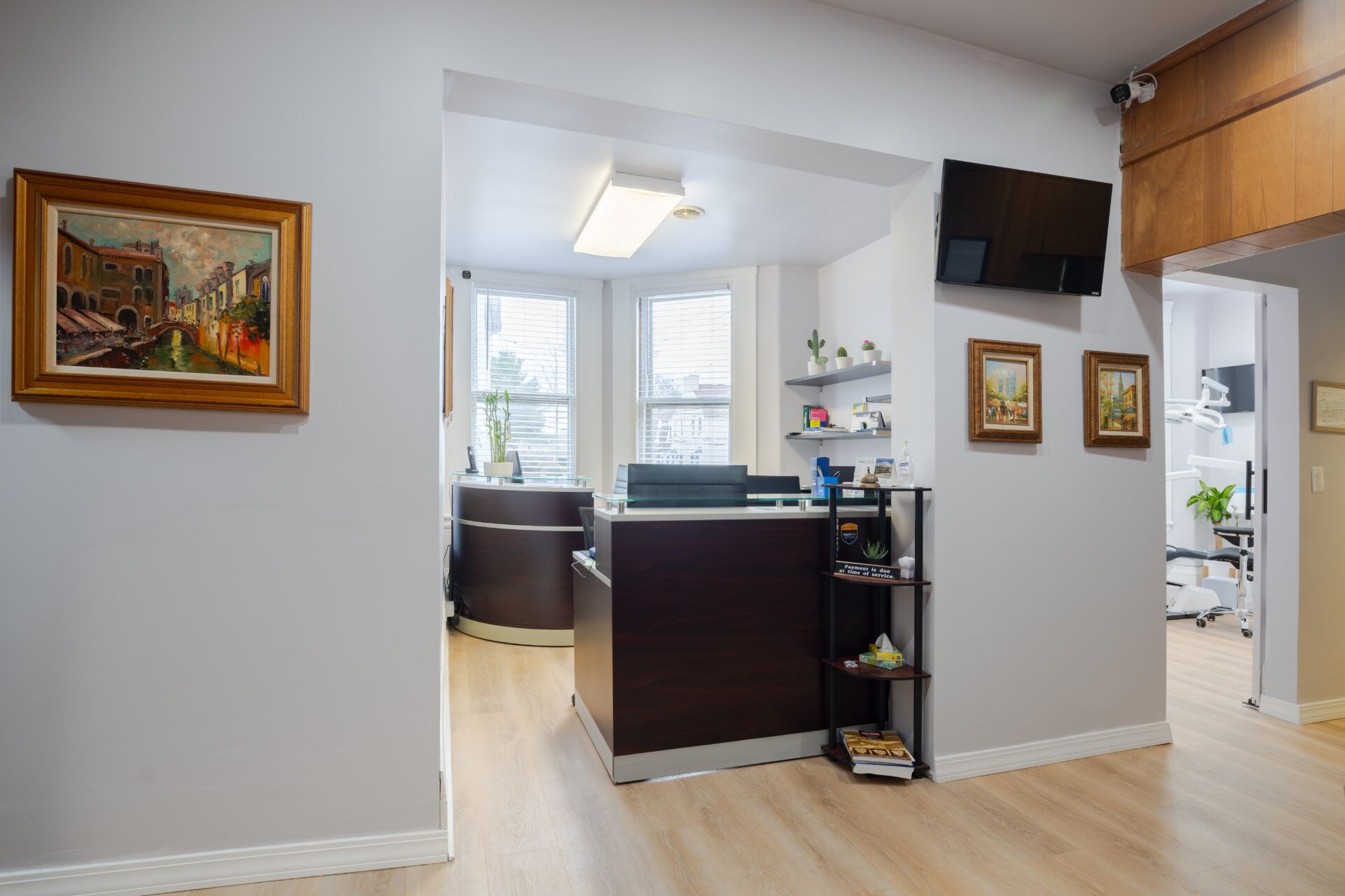 Reception area and hallway at Excellence Dental Care